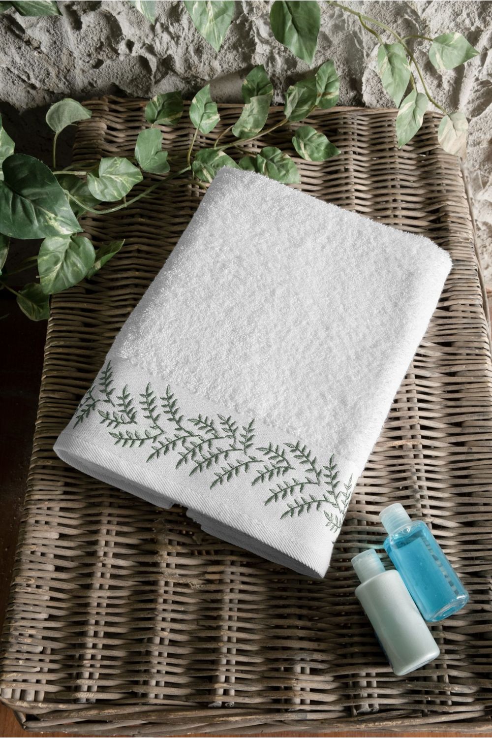 Olive Branch Embroidery Face Towel Color WHITE