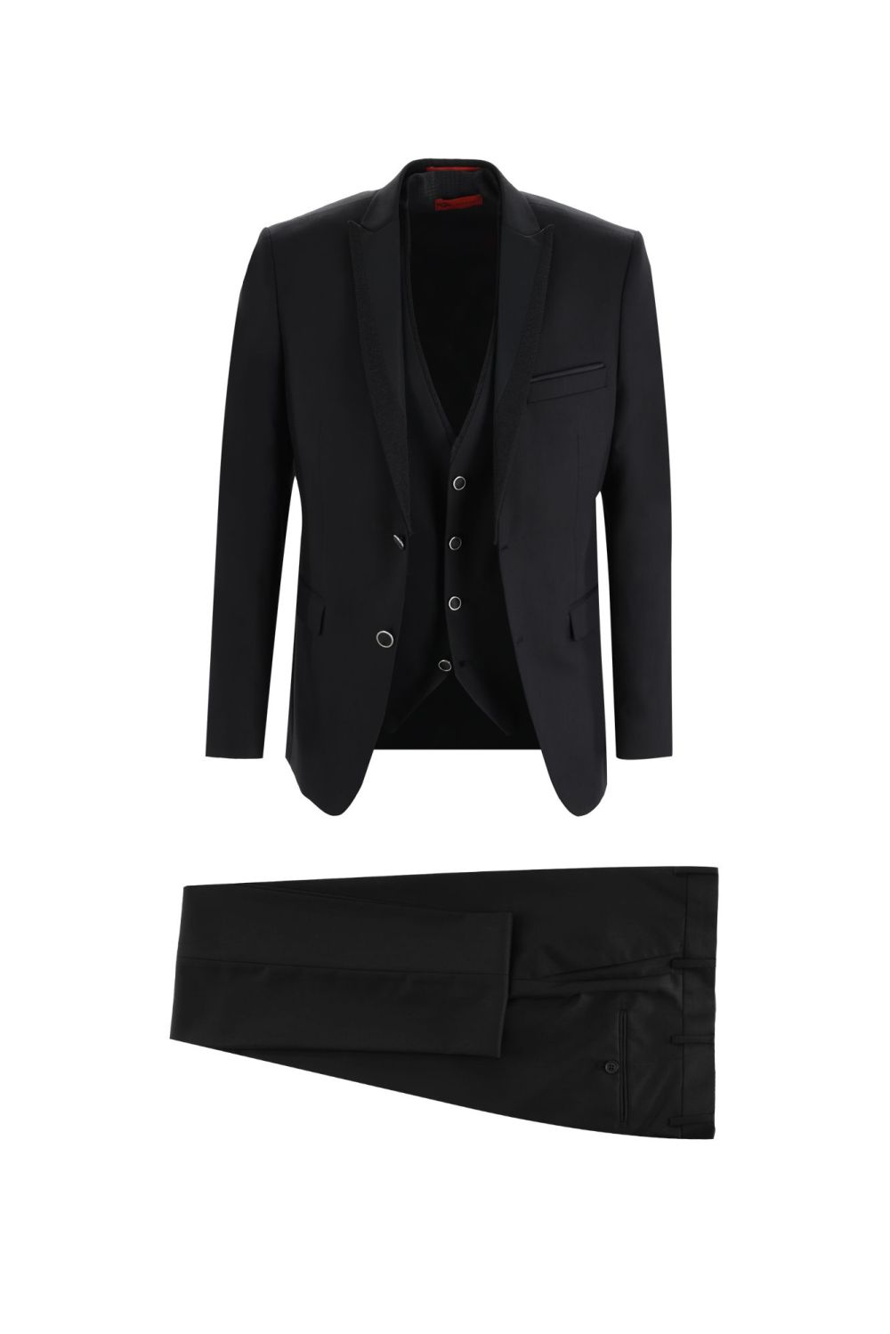 Pointed Collar 3 Piece Tuxedo & Suit Color BLACK Size 50 Drop Slim Fit