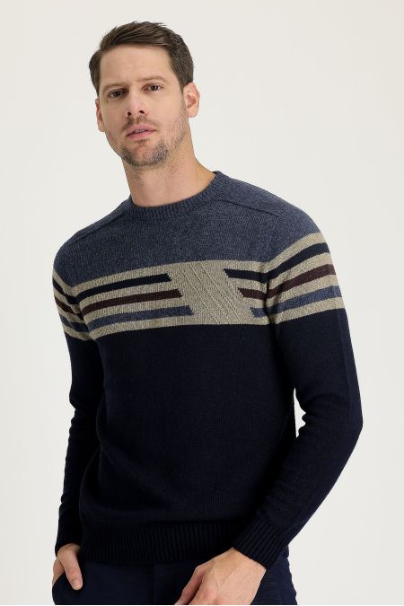 Rundhals Slim-Fit Nahtloser Gemusterter Strickpullover