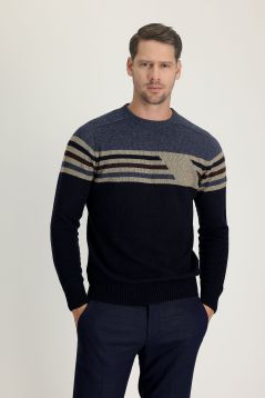 Crew Neck Slim Fit Seamless Patterned Knit Sweater