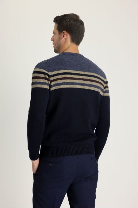 Rundhals Slim-Fit Nahtloser Gemusterter Strickpullover