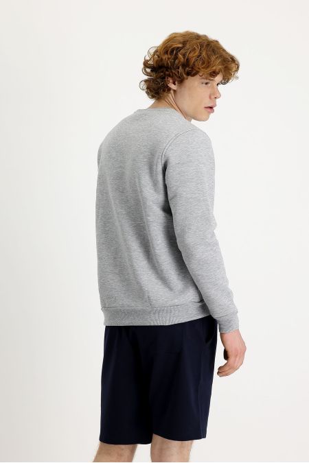 Crew Neck Fleece-Lined Printed Cotton Sweatshirt