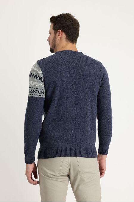 Crew Neck Patterned Wool Slim Fit Jumper