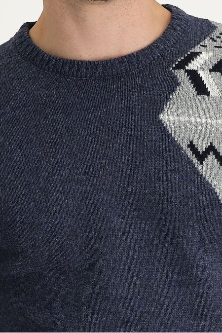 Crew Neck Patterned Wool Slim Fit Jumper