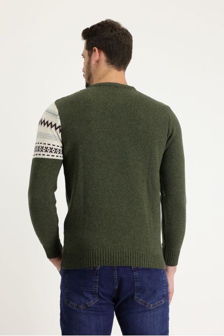 Crew Neck Patterned Wool Slim Fit Jumper