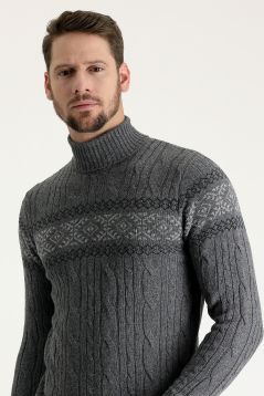 Rollkragen-Slim-Fit-Gemustertes Wollstrickpullover