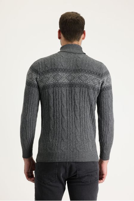 Rollkragen-Slim-Fit-Gemustertes Wollstrickpullover