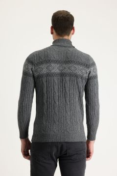 Rollkragen-Slim-Fit-Gemustertes Wollstrickpullover