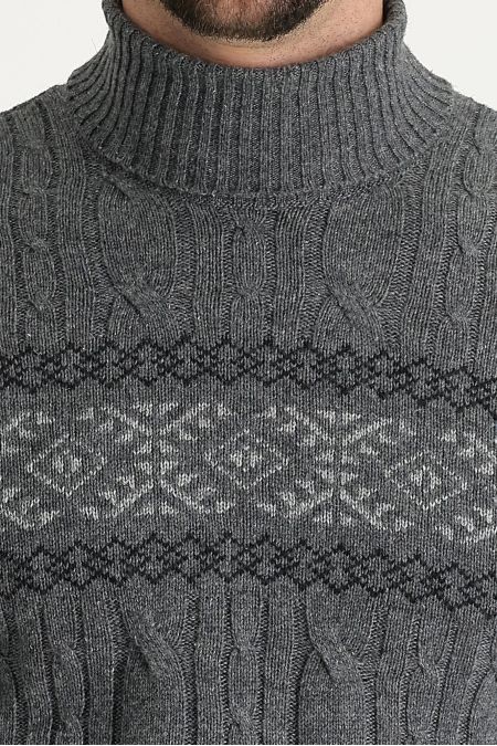 Rollkragen-Slim-Fit-Gemustertes Wollstrickpullover