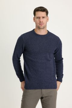 Crew Neck Patterned Wool Slim Fit Jumper