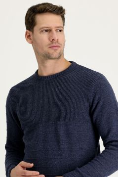 Crew Neck Patterned Wool Slim Fit Jumper