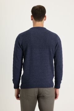 Crew Neck Patterned Wool Slim Fit Jumper