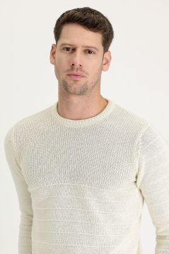 Crew Neck Patterned Wool Slim Fit Jumper