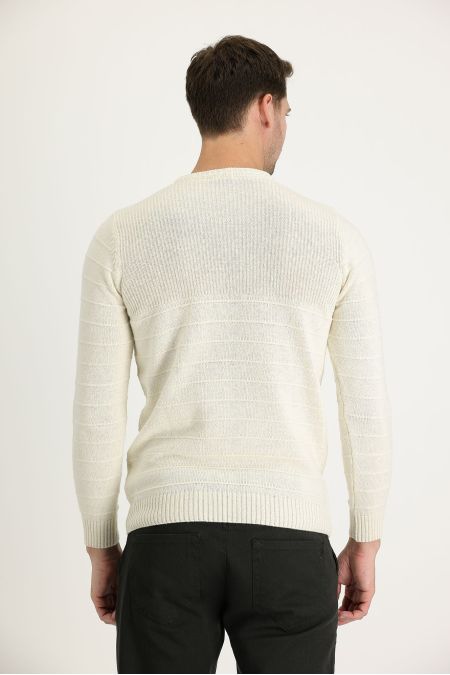 Crew Neck Patterned Wool Slim Fit Jumper