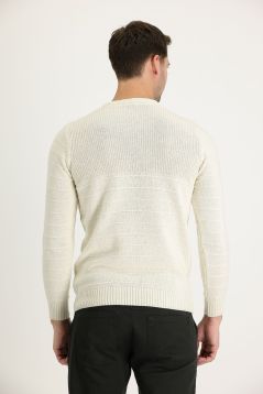 Crew Neck Patterned Wool Slim Fit Jumper