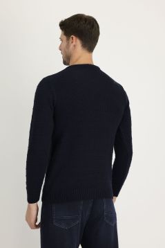 Crew Neck Patterned Wool Slim Fit Jumper