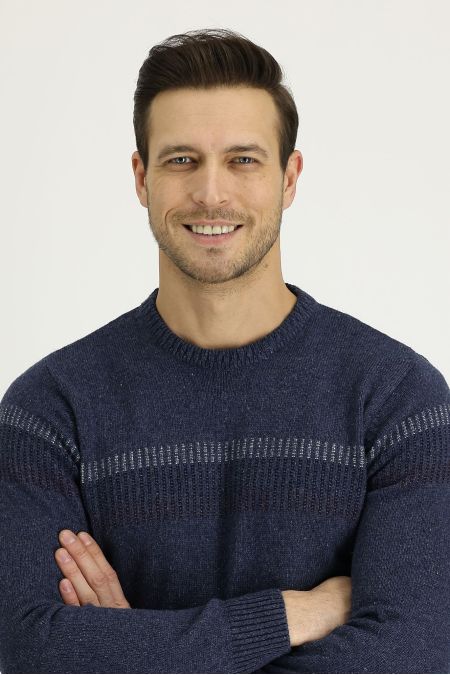 Crew Neck Patterned Wool Regular Fit Jumper