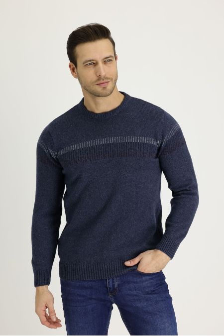 Rundhals-Regular-Fit-Gemusterter Wollstrickpullover