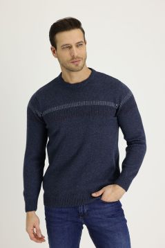 Rundhals-Regular-Fit-Gemusterter Wollstrickpullover