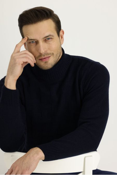 Turtleneck Regular Fit Patterned Wool Sweater