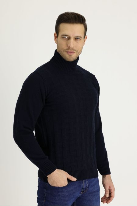 Rollkragen-Regular-Fit-Gemusterter Wollstrickpullover