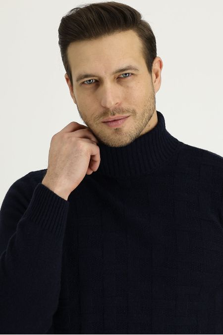 Turtleneck Regular Fit Patterned Wool Sweater