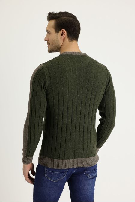 Crew Neck Slim Fit Patterned Wool Sweater