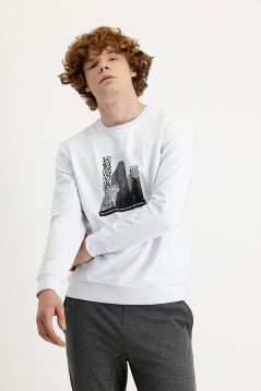 Crew Neck Printed Cotton Sweatshirt