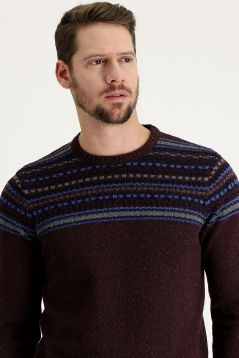 Pullover mit Rundhalsausschnitt, Gemusterte Wolle, Slim Fit