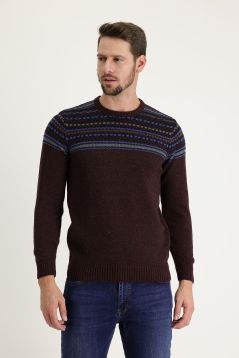 Pullover mit Rundhalsausschnitt, Gemusterte Wolle, Slim Fit