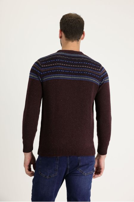 Pullover mit Rundhalsausschnitt, Gemusterte Wolle, Slim Fit