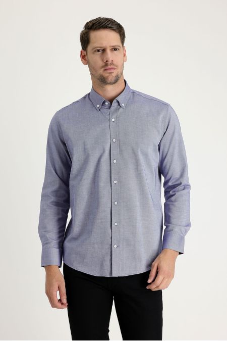 Long Sleeve Slim Fit Button-Down Collar Oxford Shirt