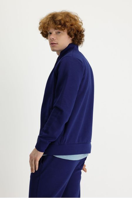 Stand Up Collar Zippered Slim Fit Sweatshirt