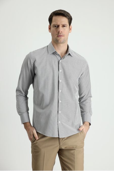 Long Sleeve Slim Fit Striped Easy-Iron Cotton Shirt