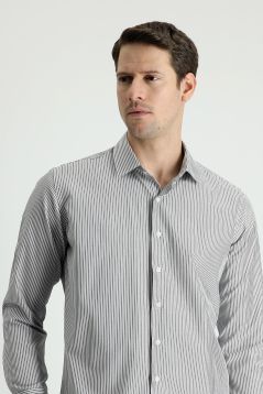 Long Sleeve Slim Fit Striped Easy-Iron Cotton Shirt