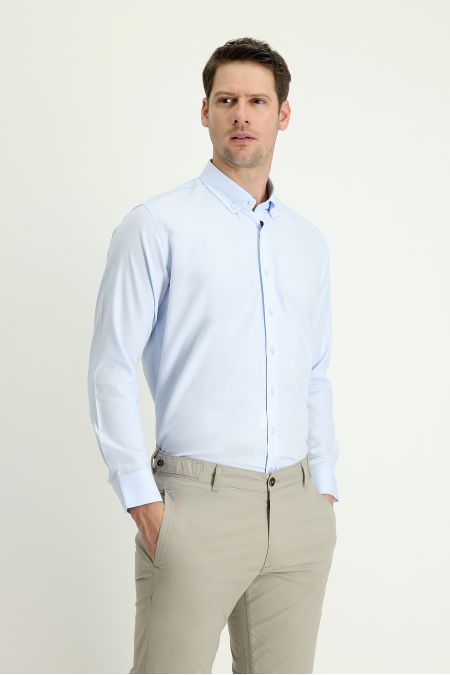 Long Sleeve Slim Fit Button-Down Collar Oxford Shirt