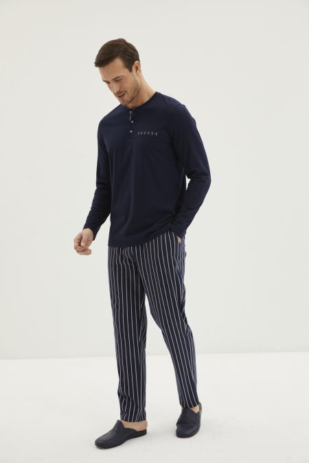 Long Sleeve Stripe Patterned Pyjamas with Robe