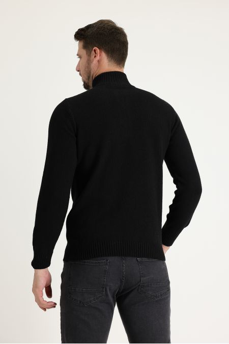 Bateau-Ausschnitt Slim-Fit Wollstrickpullover mit Reißverschluss