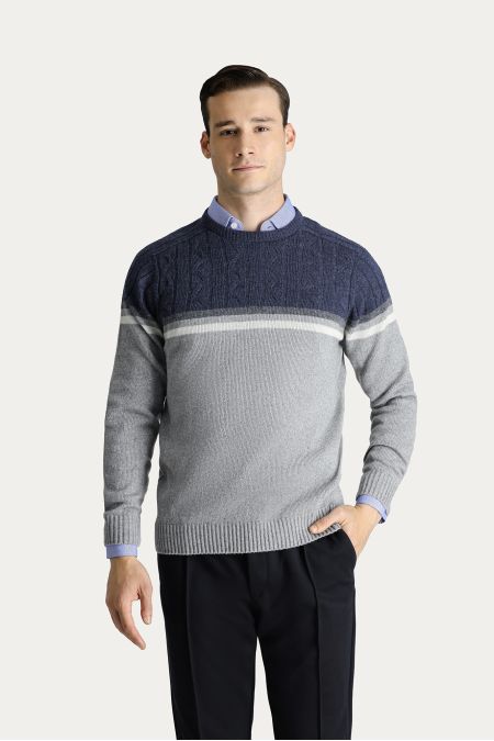 Crew Neck Slim Fit Seamless Patterned Knit Sweater