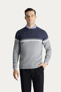 Rundhals Slim-Fit Nahtloser Gemusterter Strickpullover