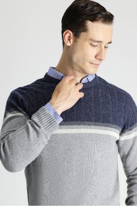 Rundhals Slim-Fit Nahtloser Gemusterter Strickpullover