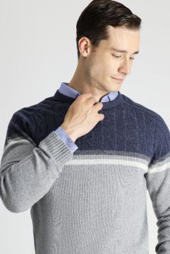 Crew Neck Slim Fit Seamless Patterned Knit Sweater