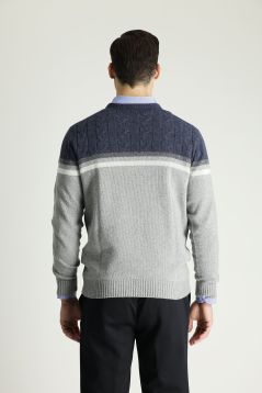 Crew Neck Slim Fit Seamless Patterned Knit Sweater