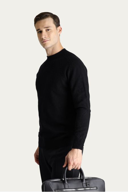 Bateau Neck Slim Fit Seamless Patterned Knit Sweater