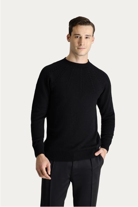 Bateau Neck Slim Fit Seamless Patterned Knit Sweater