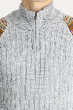 Bateau-Ausschnitt Slim-Fit Gemusterter Strickpullover mit Reißverschluss