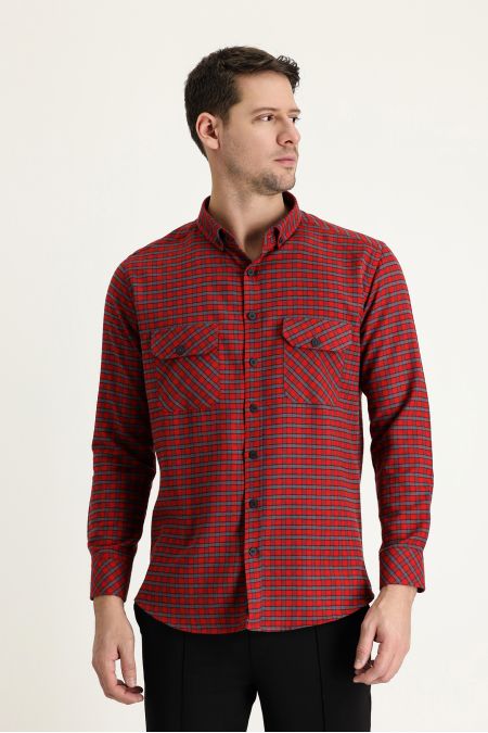 Long Sleeve Plaid Slim Fit Shirt