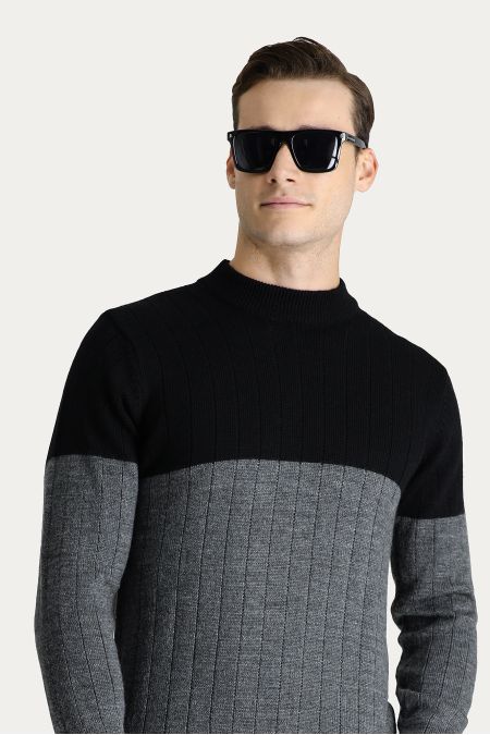 Rundhals-Slim-Fit-Gemusterter Strickpullover