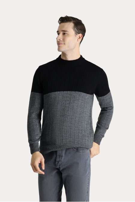 Rundhals-Slim-Fit-Gemusterter Strickpullover