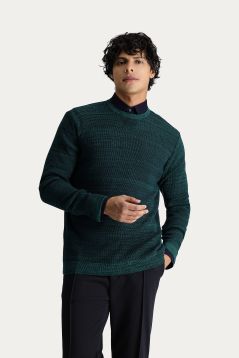 Crew Neck Slim Fit Patterned Cotton Knit Sweater